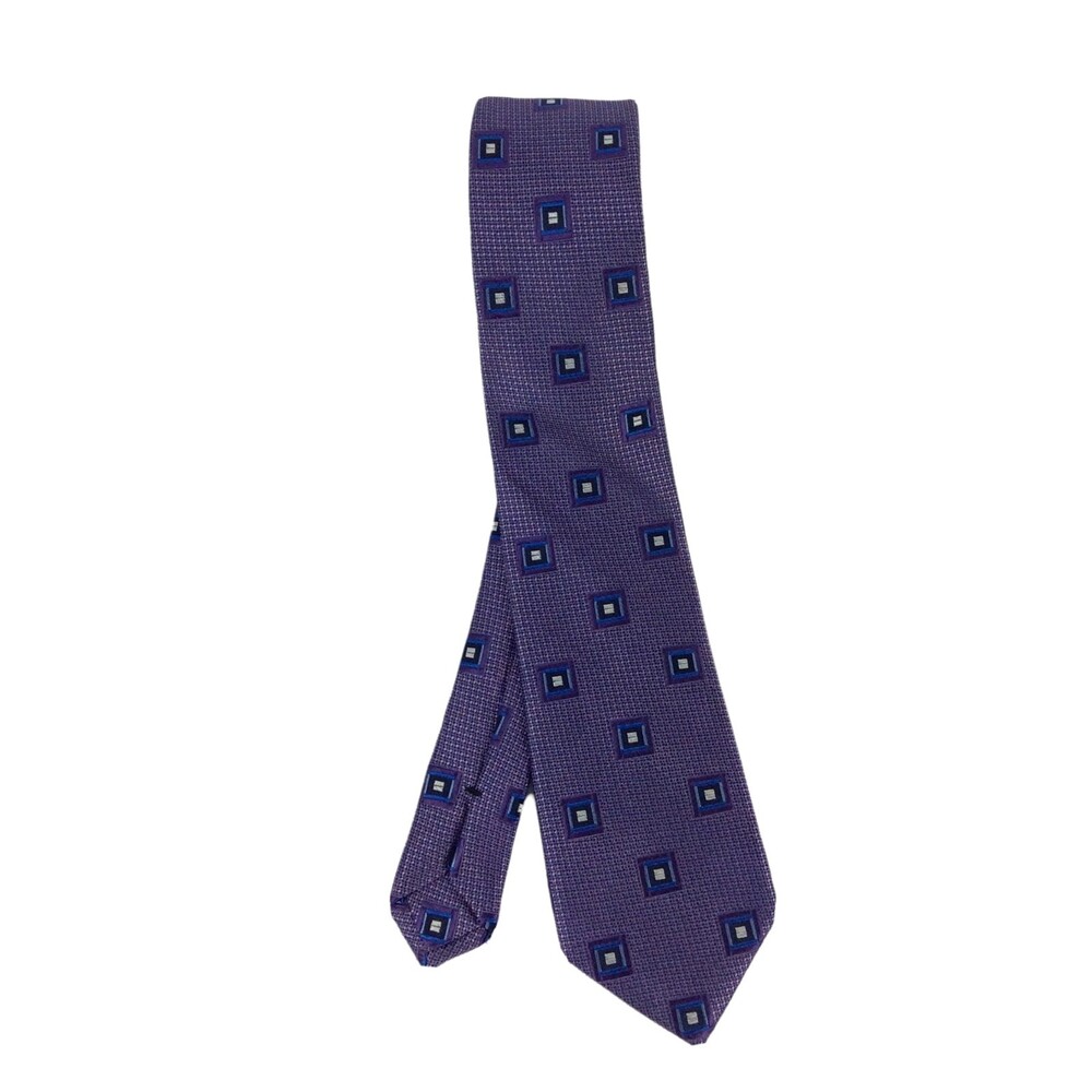 Cattani Uomo Milan Italy Men’s Tie Purple Blue Gray Geometric 100% Silk Necktie